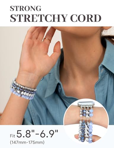 Bracelet de perles pour Apple Watch iWatch extensible bleu - 3
