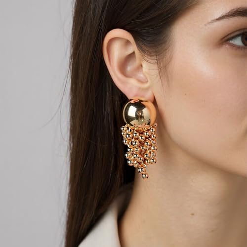 Statement Gold Ball Earrings for Women Stainless Steel Posts Gold Chunky Earrings for Women Super Big 2.7” x 1.3”4