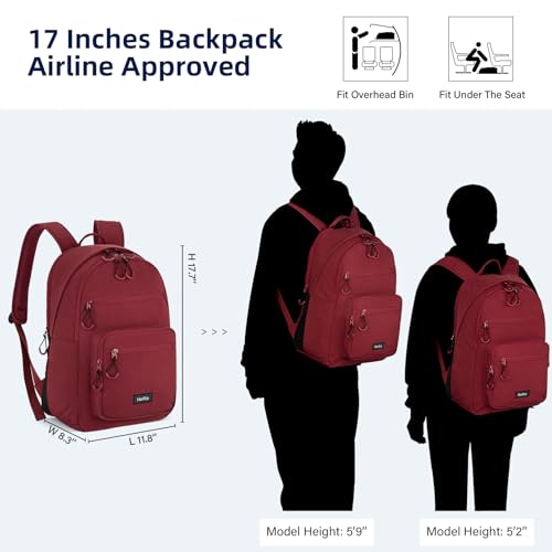 Image of HanTrip Carry On Travel Backpack For Women, 18 Inch Water Resistant Large Backpack Lightweight Bookbag For Men, 8x14x18 Personal Item Bag Casual Daypack Backpacks For Work Office Commuter (Burgundy)