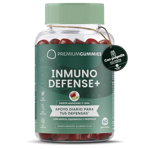 Vitamina C, Zinc, Equinácea, Saúco y Própolis Gominolas - Refuerza Defensas Inmunitarias - Sabor Manzana y Lima - Sin Azúcar - Vegano - Sin Gluten - Sin GMO - 60 Gominolas - 30 Días by Premium Gummies