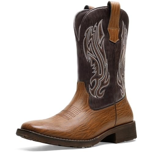Jousen Cowboy Boots for Men Embroidery Men's Western Boots Retro Square Toe Mens Boot Botas Vaqueras Para Hombre