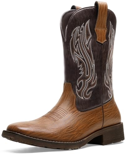 Image of Jousen Cowboy Boots for Men Embroidery Men's Western Boots Retro Square Toe Mens Boot Botas Vaqueras Para Hombre