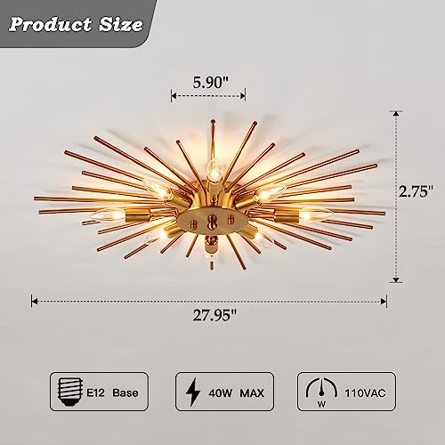 Zglaojt Semi Flush Mount 8 Light Ceiling Light Modern Metal Ceiling Lighting Gold Light Fixture Chandelier For Farmhouse Kitchen Dining Room Bedroom Hallway Living Room. thumb #1