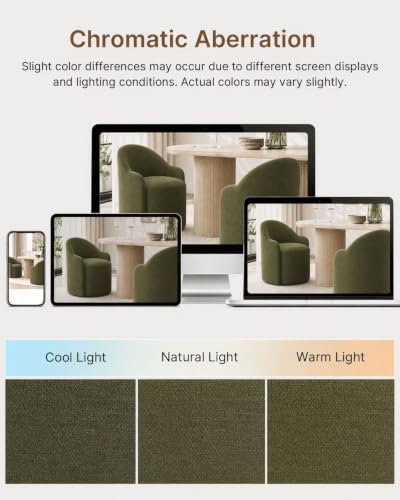 Image of KISLOT Upholstered Dining Chairs Set of 1 with Caster, Pre-Assembled, Green | Modern Dining Room Chairs with Wheels, Rolling Vanity Chair with Round Backrest for Kitchen, Bedroom, Dressing, Linen Fabric