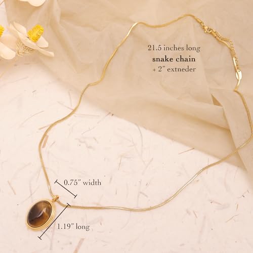 Sonateomber Gold Stone Pendant Necklace for Women, Chunky Statement Oval Natural Gemstone Dangle Necklaces Wedding Prom Accessories Fashion Jewelry Gift3