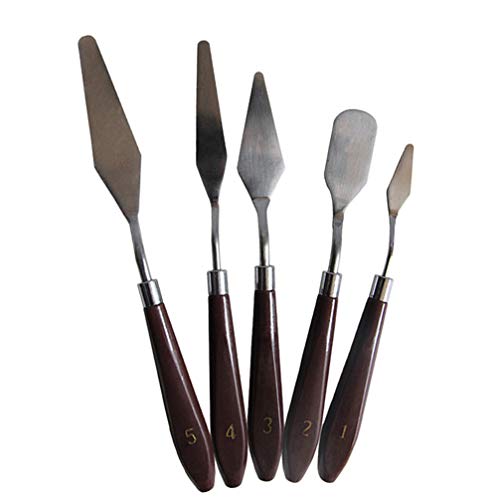 EXCEART Oil Paint Scraper Set 5pc Stainless Steel Plastic Mixing Tool Paint Spatula Set Pigment Scraper for Artists