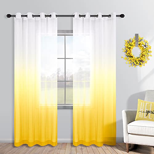 Koufall Yellow Curtains 84 Inch Length 2 Panels For Living Room Decor Grommet Window Ombre Sheer Yellow Spring Curtains For Bedroom Dining Room 52X84 Inches Long #TOP27