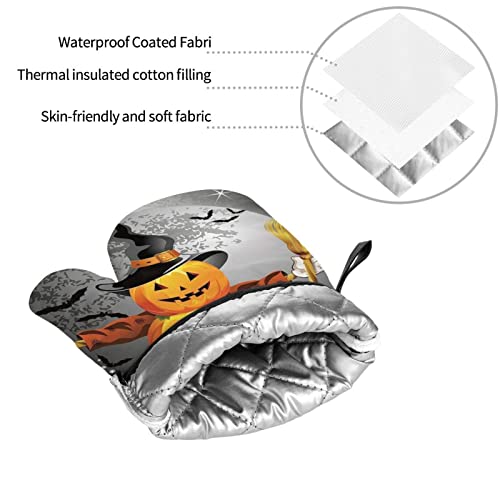 Halloween Pumpkins Printed Oven Mitts And Pot Holders Set Of 4 Heat Resistant Non-Slip Waterproof Oven Gloves For Grilling Bbq Cooking Baking Kitchen Microwave Pizza #TOP7