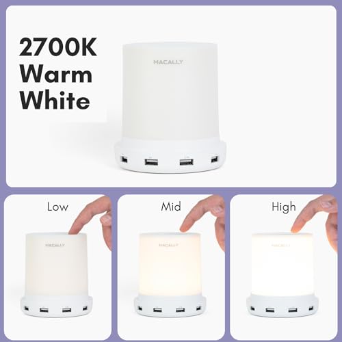 Macally LAMPCHARGE LED Table Lamp - White Acrylic, ABS, Metal, 2700K Soft White Light, Touch Control - Image 4
