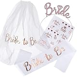 AIBAOBAO Frauen Bride To Be Deko Set Accessoires Bachelorette, Dekoration Zubehör Mit Krone Haarreif Braut Tiara Schärpe Für Party Junggesellenabschied Schleier Haarschmuck Tattoo Aufkleber（Weiß）