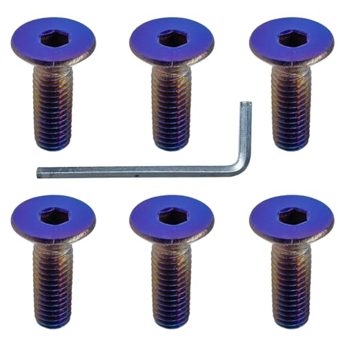 DEAELF 6PCS Steering Wheel Screw Kit, M5&times;0.8/20mm Stainless Flat Head Car Steering Wheel Bolts with Installation Tool, Burnt Titanium Finish Taper Fixing Bolts for Auto Modification (Flat)