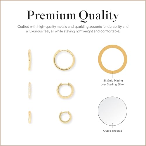 Rocksbox Demifine Huggie Ear Party Set - Mix & Match Earrings - High Polish Plating with Sterling Silver and CZ - Premium Quality Jewelry - 10mm, 14mm, and 23mm3