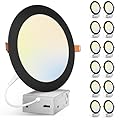 Amico 12 Pack 7 Inch 5CCT Ultra-Thin LED Canless Recessed Ceiling Light with Junction Box, 2700K/3000K/3500K/4000K/5000K Selectable, 15W=100W, 1300LM Brightness, Dimmable Wafer Downlight,ETL&FCC,Black