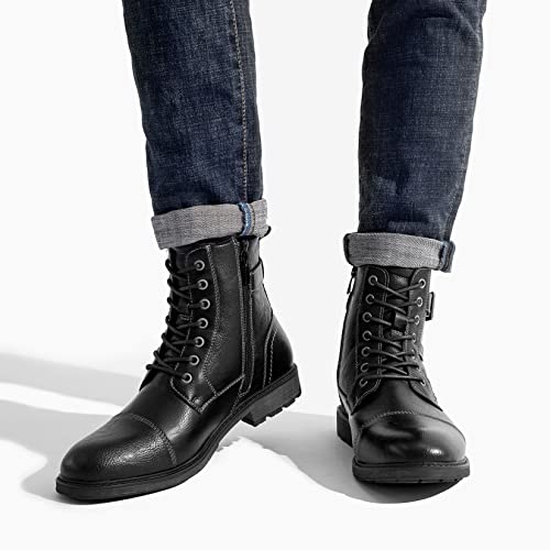 Image of AMAPO Men Oxford Boots, Buckle Dress Boot, Casual Men Boots Lace-Up Side Zipper