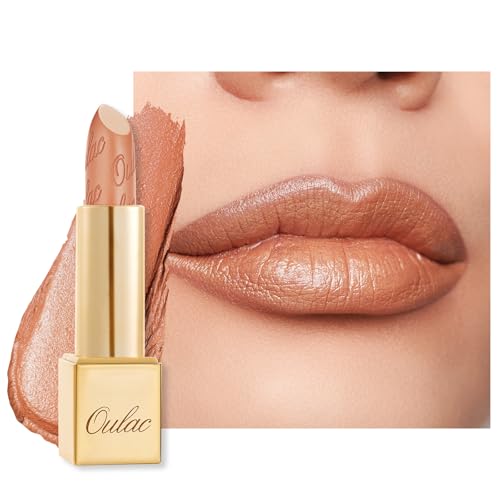 Oulac Pintalabios Mate Nude, Efecto Brillo Metálico, Barras de Labios de Larga Duración, Alta Pigmentación, Hidratación y Confort Para los Labios, Vegana, 4,3g GM10 Chicness