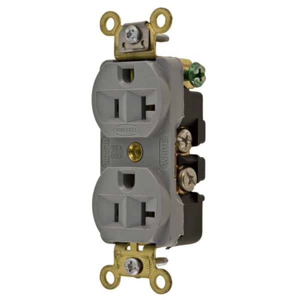 Hubbell HBL5352GY Duplex Receptacle, Industrial Grade, 20 amp