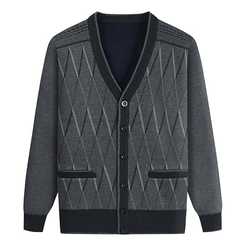 Suéter de punto clásico con botones de diamante y cuello en V de gran comodidad para hombre