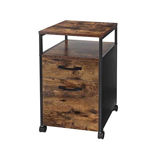 luckxuan Armadietto Ufficio Schedario Mobile in Stile Industriale su Ruote con 2 cassetti e ripiano Aperto for cartelle sospese in Formato A4 Armadi Archivio