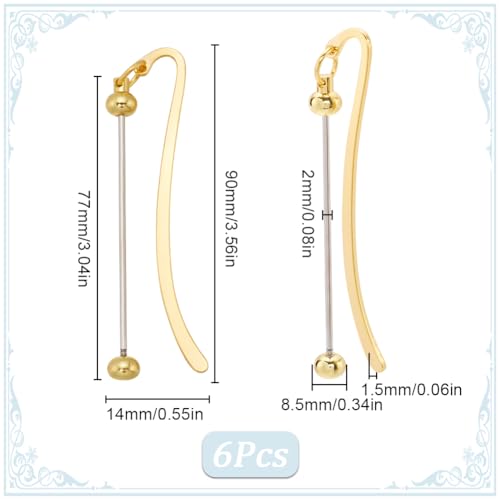 SUNNYCLUE 1 Box 6Pcs Metal Blank Bookmark Beadable Bookmarks with Bar Gold Bookmark Hooks Bulk Alloy hook Bookmark Beading Metal Bookmarks for Teacher Student Office Gift Women DIY Craft Supplies - Image 2