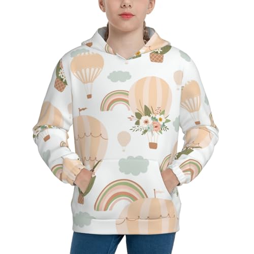 Air Balloon and Flower Kid Hoodies Boys Sweatshirts Girls Pullover with Pocket