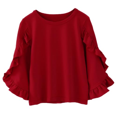 Image of Colorful Childhood Little Girls Ruffle Bat T Shirt Autumn Princess Girl Blouses Spring Tops