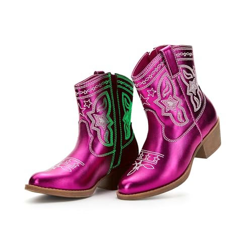 PATPAT Kids Cowboy Boots for Girls and Boys – Western Mid Calf Cowgirl Boots with Embroidered and Zipper Design, Riding Shoes for Little Kid/Big Kid