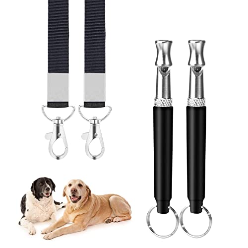 doksmeria 2 Packs, Dog Whistle with Black Strap Lanyard, Pet Whistle, Ultrasonic Dog Whistle, Dog Training Whistle, Barking Stopper.