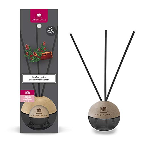 CRISTALINAS Ambientador Mikado en Esfera. Mas de 4 semanas de duración. 20ml. Varillas de Ratan. Aroma Sándalo y Cédro. (3x20ml) Cover