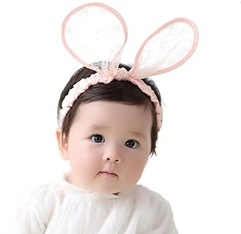 2-Pack Easter Bunny Headbands Rabbit Ears Lace Elastic Bow - Stretch Headband for Baby Girls - Cute Bunny Ear Hairbands for Newborn,Toddler and Children (2 Colors)