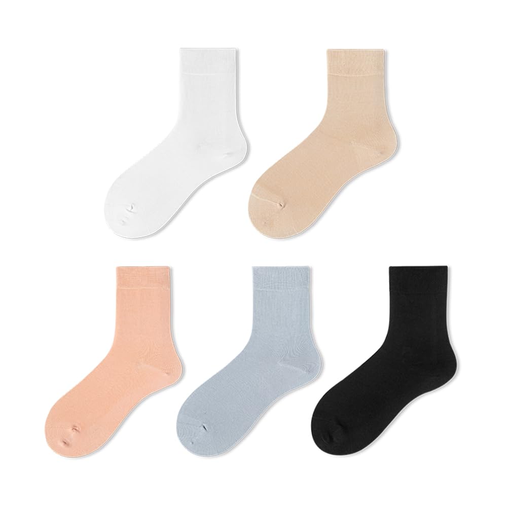 G Guzemor 5 Pairs Women'S Thin Cotton Silk Socks Soft Athletic Casual Breathable Above Ankle Crew Socks High Calf Boot Sock (US, Numeric, 5, 9, Regular, Regular, Multicolor)