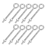 PATIKIL M4x50mm Eye Bolts, 10 Pcs Carbon Steel Threaded Eyebolt Eye Hooks Screws with Nut for Hanging or Securing Cables Silver