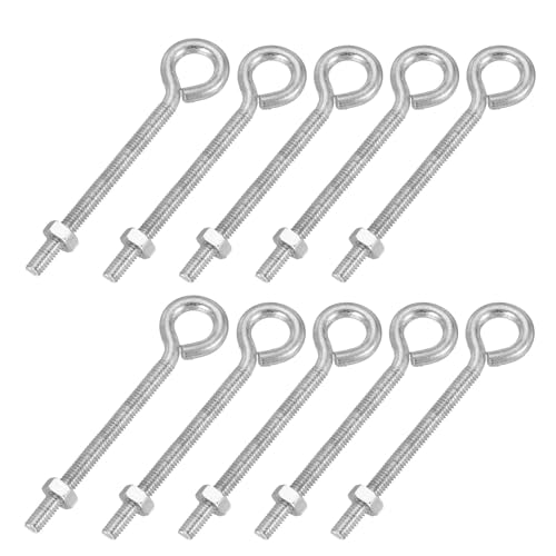Image of PATIKIL M4x50mm Eye Bolts, 10 Pcs Carbon Steel Threaded Eyebolt Eye Hooks Screws with Nut for Hanging or Securing Cables Silver