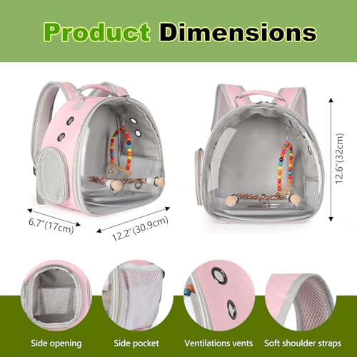 Image of Portable Parrot Travel Cage Carrier with Small Swing Toy&Cage Colorful Toys Set Small Bird Parakeet Bag with Standing Perch Bird Carry Transport Bag (Pink, Backpack /Swing)