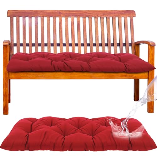 Wenqik Outdoor Bench Cushion 44 x 19 x 5 Inches Waterproof Bench Cushion for Outdoor Furniture Soft Thicken Porch Swing Pad with Ties for Indoor Garden Patio Seat(Brick Red,Classic)