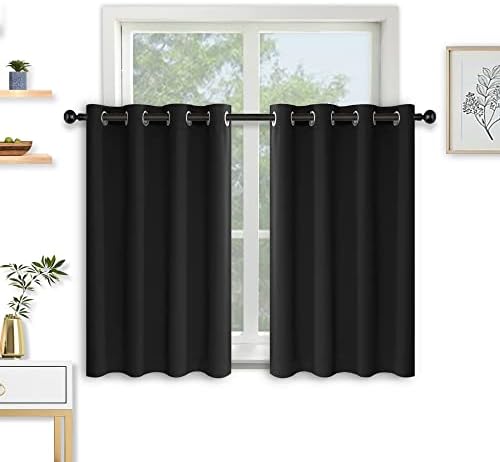 Kinryb 36 Inch Length Short Window Blackout Curtains Tiers Thermal Insulated Solid Grommet Light Blocking Draperies for Kids Nursery/Dining Room/Bathroom (2 Panels, 52 by 36 Inches, Black)