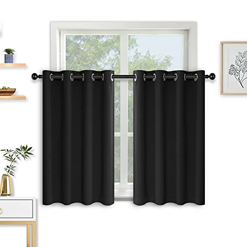 Kinryb 36 Inch Length Short Window Blackout Curtains Tiers Thermal Insulated Solid Grommet Light Blocking Draperies For Kids Nursery/Dining Room/Bathroom (2 Panels, 52 By 36 Inches, Black) #TOP4