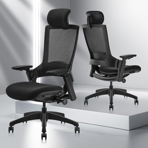 Image of CLATINA Ergonomic High Swivel Executive Chair with Adjustable Height Head 3D Arm Rest Lumbar Support and Upholstered Back for Home Office Black Mesh 2 Pack