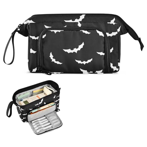 Image of Halloween Bat Big Capacity Pencil Pen Case Large Pencil Pouch | Portable Multi Compartment Zipper Pencil Bags Stationery Storage for Men Women College Office