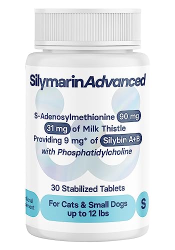 SilymarinAdvanced Liver Health Supplement for Small Dogs & Cats, S-Adenosylmethionine (Same) and Silybin, Liver Tablets, Cognitive Support, 30 Tablets