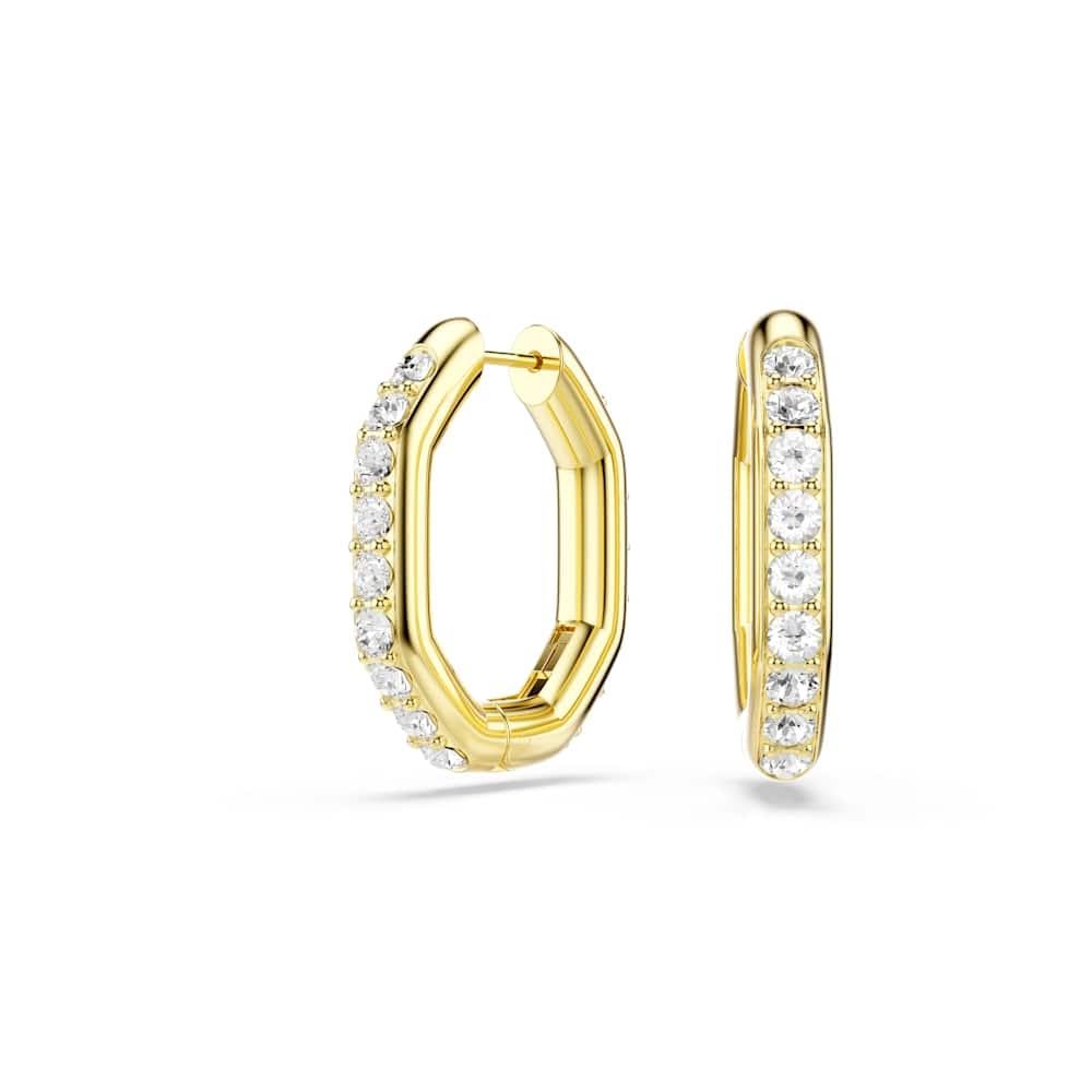 Swarovski Dextera Medium Octagon Hoop Earrings, Clear Round-Cut Crystals in a Gold-Tone Finished Setting, Part of the Swarovski Dextera Collection
