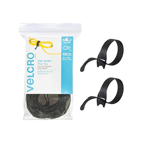 VELCRO One Wrap Kabelbinder | 100 Stück | 20,3 x 1,27 cm schwarze Kabel-Organisationsgurte | dünnes vorgeschnittenes…