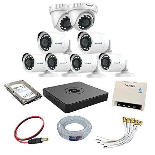 Security Kart Prama 1MP Full CCTV Camera kit with 5 Year Warranty for Home and Office use (PRAMASK1MP5DOME2BULLET8CH DVR1TBH)