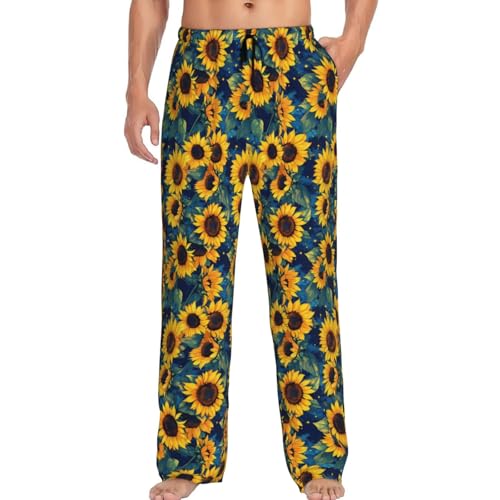 YSBKN Sunflowers And Stars Men'S Pajama Pants Pjs Bottoms With Pockets Sleep Lounge Pants For Men Large