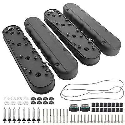 LS Smooth Cast Aluminum Valve Covers with Coil Mounts and Covers Compatible with Che-vy Small Block SB V8 293 325 376 427, Black