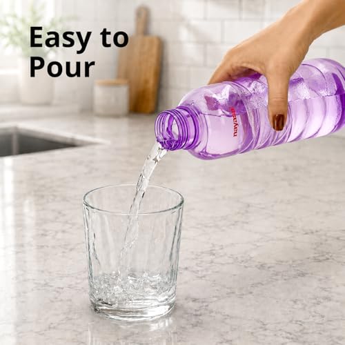 Image of Nayasa Revello 1000 ML Pet Plastic Fridge Water Bottles Set of 6 | BPA Free | Leak Proof | Airtight Lid | Purple