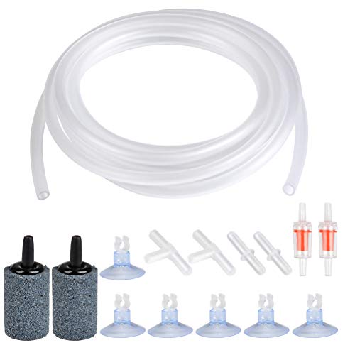 ATPWONZ Aquarium Air Pump Accessories Set 13 Feet Standard Airline Tubing with Air Stones, Check Valves, Suction Cups and Connectors