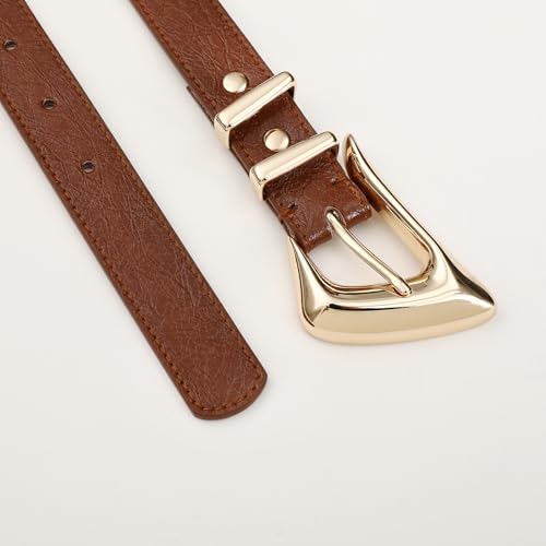 Women's Brown Belt Trend Belt with Gold Buckle Fashion Leather Waist Belt for Jeans Pants3