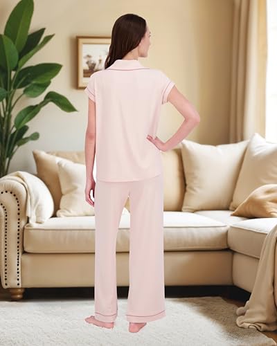 Image of Rachel Zoe Button Up Pajamas for Women Set, Jersey Knit Soft PJs with Button Down Pajama Top and Long PJ Pants