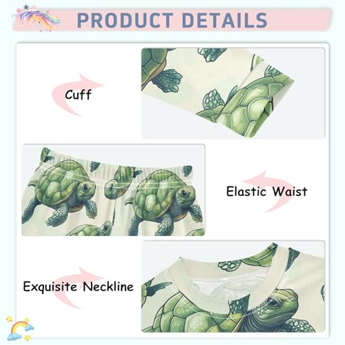 Pajama Sets Long Sleeve Sea Green Turtle Pattern Soft Comfy Sleepwear 2 Piece PJS 3-8T4