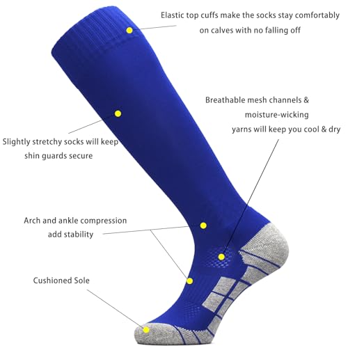 Image of CWVLC Soccer Socks (1 /3 /5 pairs) Team Sport Knee High Socks for Adult Youth Kids